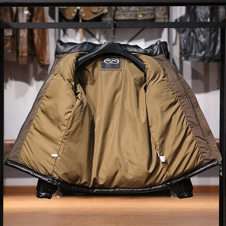 Modern Men's Stand Collar Sheepskin Down Leather Jacket