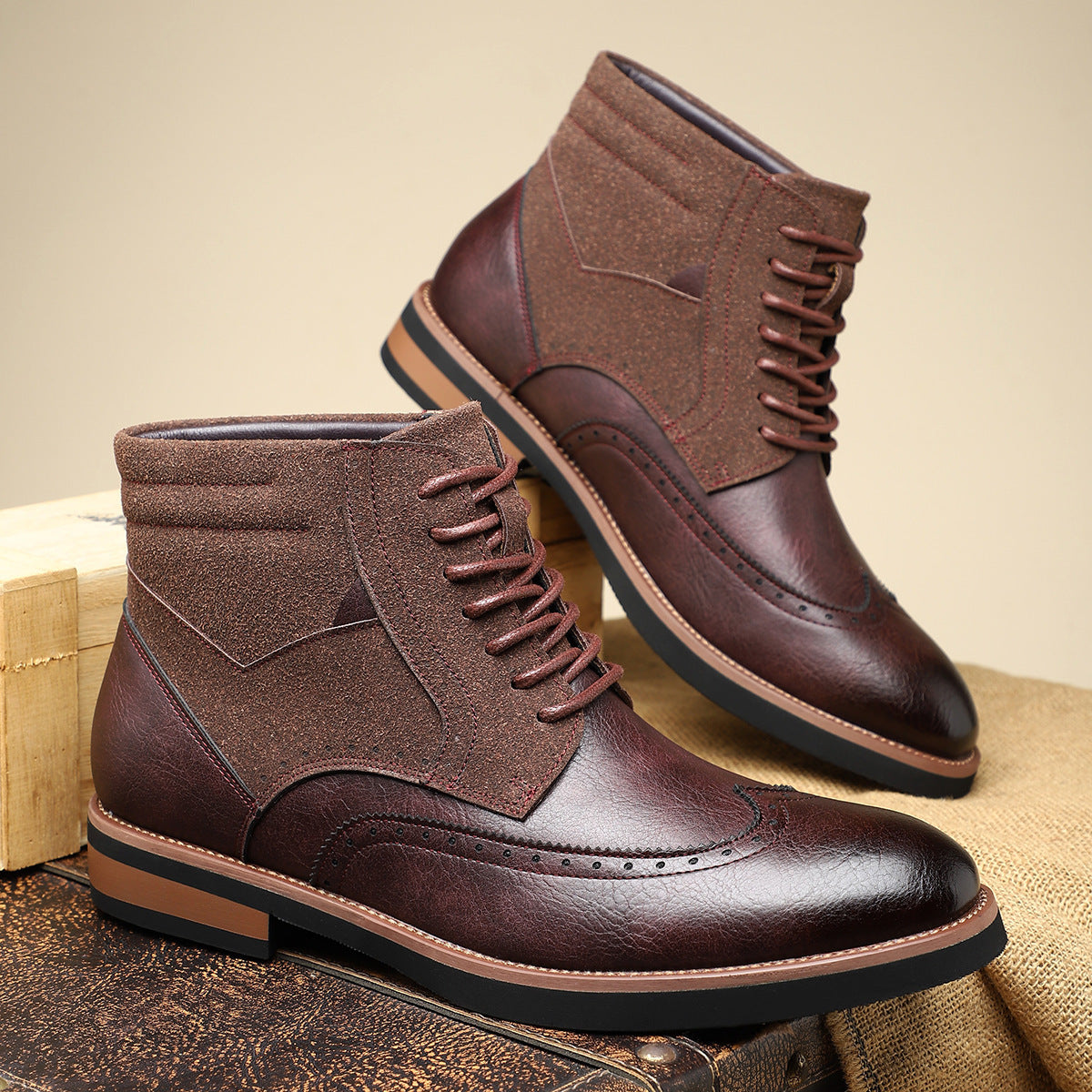Solstice dandy Style Luxury Retro Boots Mid-top Carved Men's