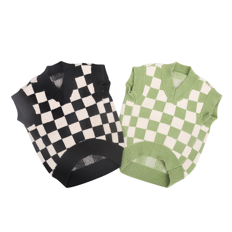 Pet Autumn And Winter Sweater Checkerboard Vest