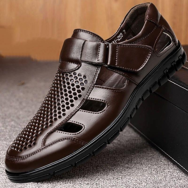 Solstice Men's Business Casual Hollow Work With Holes Leather Sandals