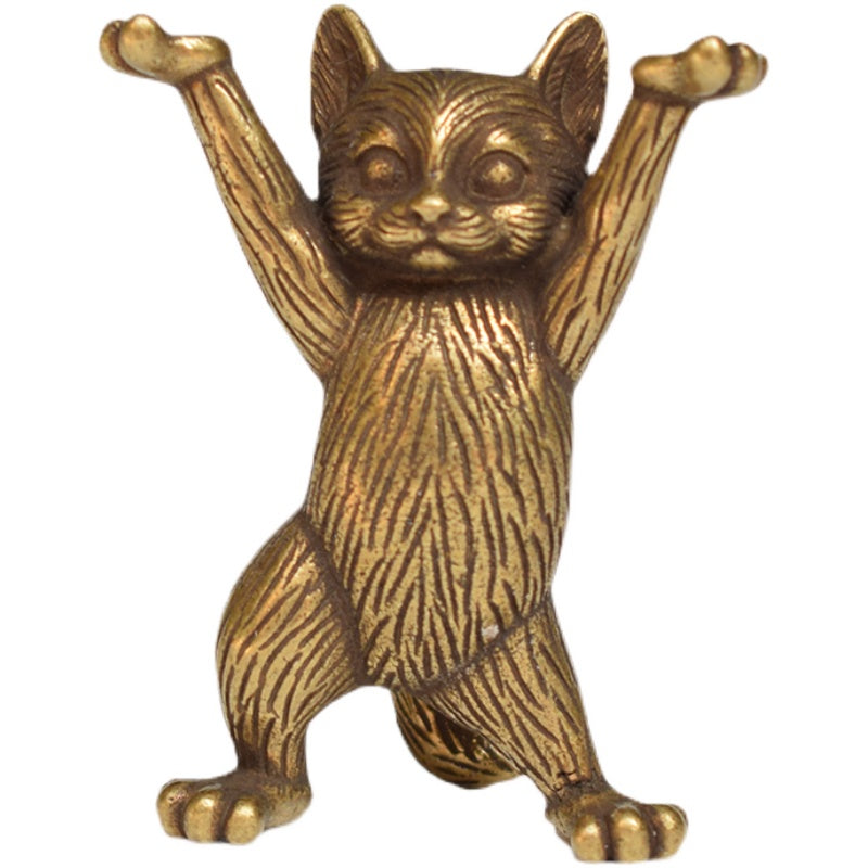 Small Copper Cat Antique Handicraft Ornaments