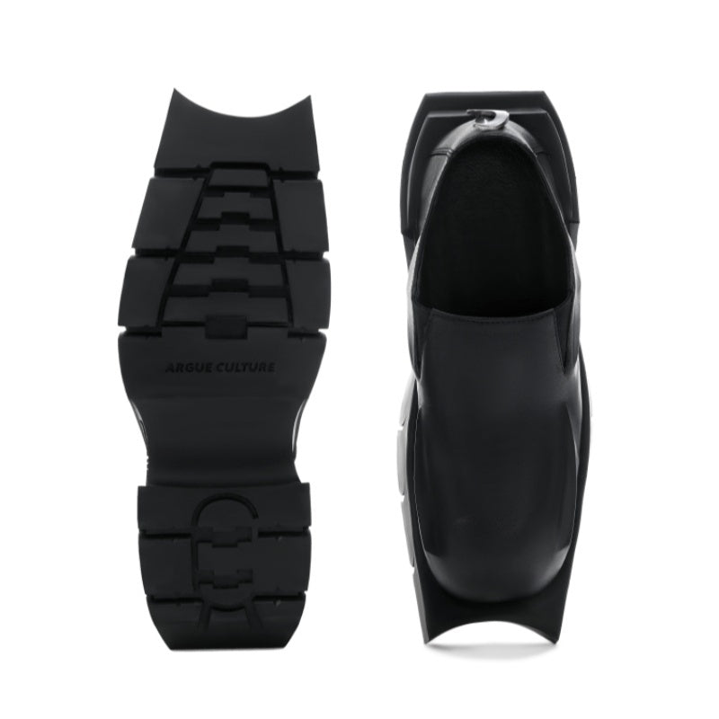 Infashion Round Head Derby Platform Shoes Devil Horn Cowhide Leather Low Top