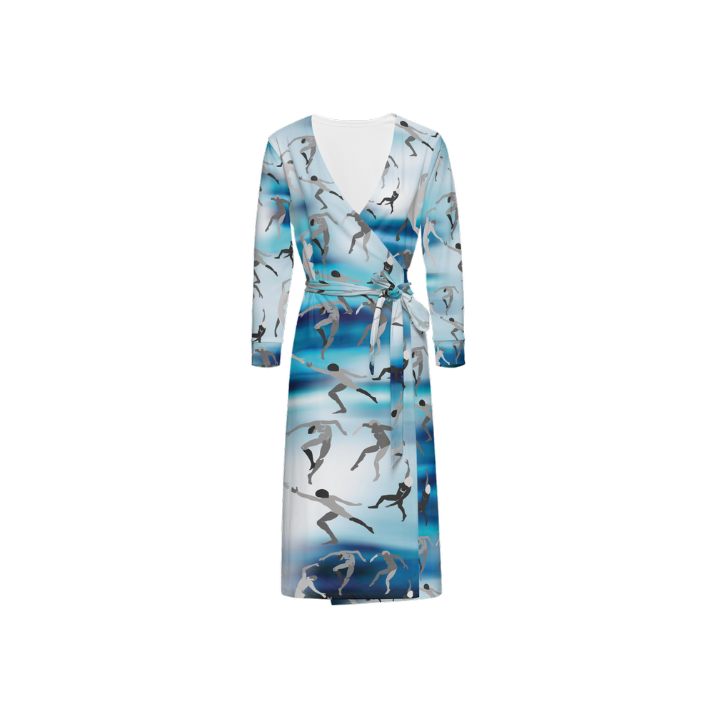 Solstice Matisse Dancers Blue Women's ¾ Sleeve Wrap Dress-Heavy Knit