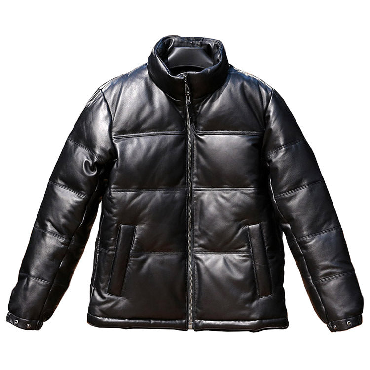 Modern Men's Stand Collar Sheepskin Down Leather Jacket