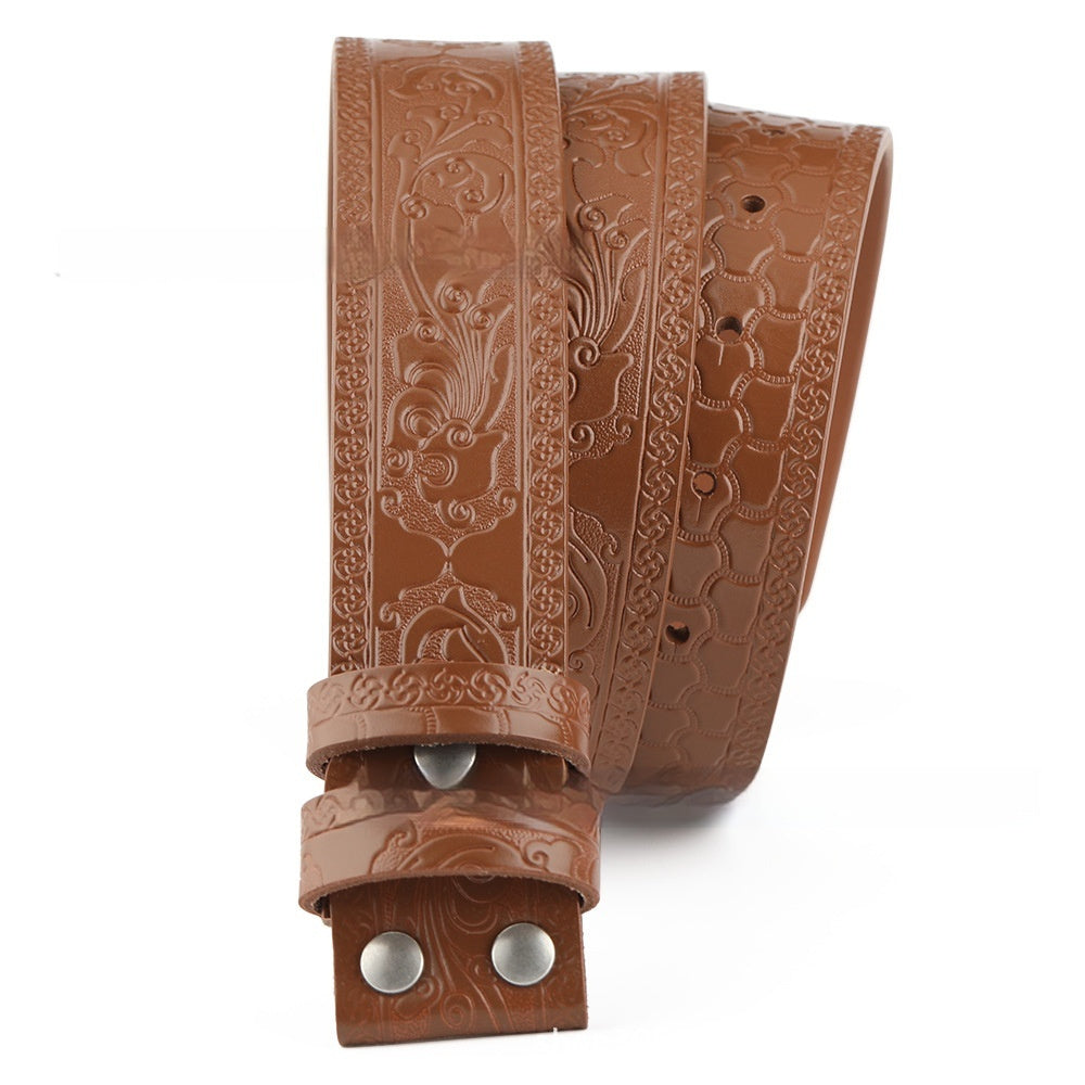 Embossed Belt Without Buckle Smooth Leather Belt