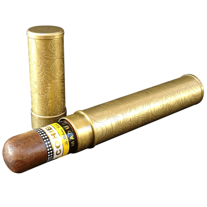 Portable Moisturizing Cylinder Retro Style Pure Copper Carved Humidor