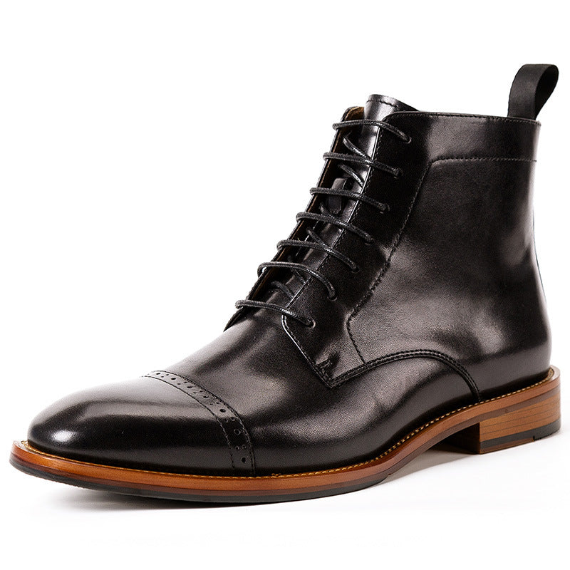 High-top Lace-up Men's Leather elegant style Boots Cowhide Men's Shoes