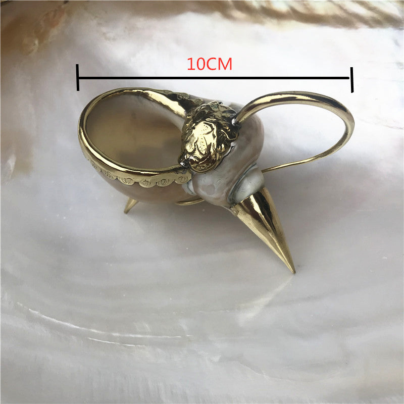 Wine Set Shell Inlaid Copper Flower HandicraftHotel Supplies Inlaid Copper Triangle Cup Moonlight Snail