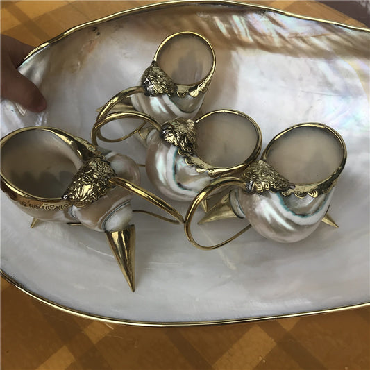 Wine Set Shell Inlaid Copper Flower HandicraftHotel Supplies Inlaid Copper Triangle Cup Moonlight Snail