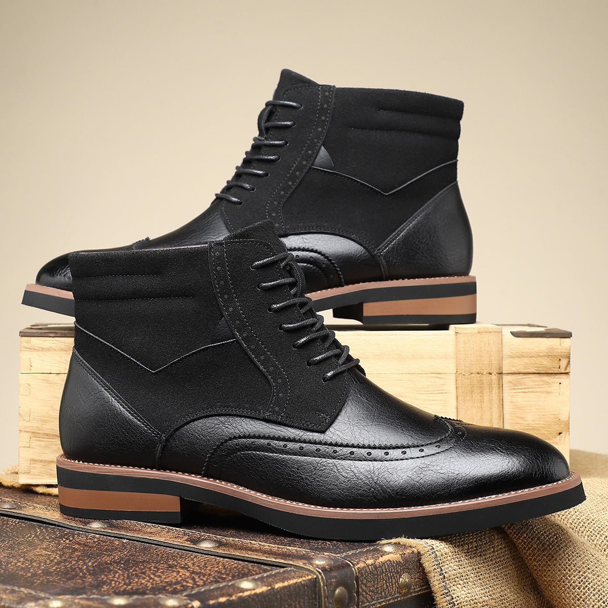Solstice dandy Style Luxury Retro Boots Mid-top Carved Men's