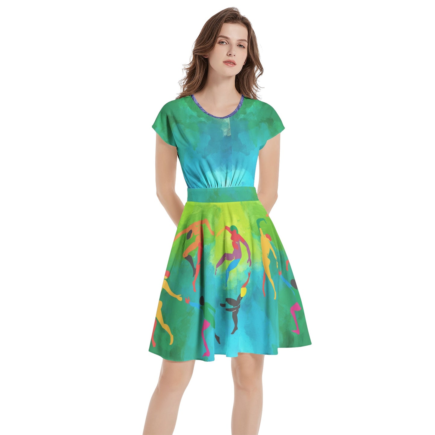 Solstice Matisse dancers Short Sleeve  Casual A-Line Midi Dress