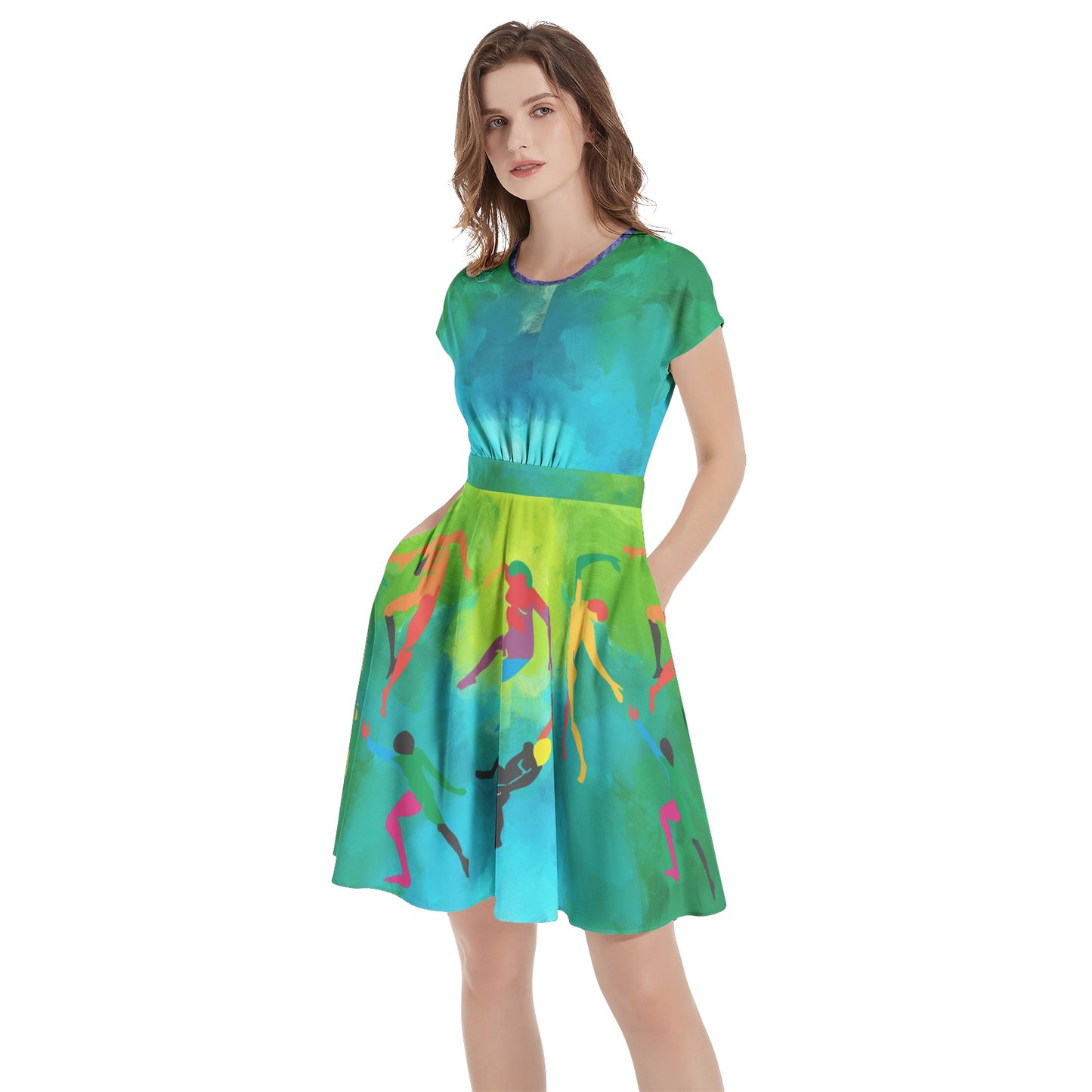 Solstice Matisse dancers Short Sleeve  Casual A-Line Midi Dress