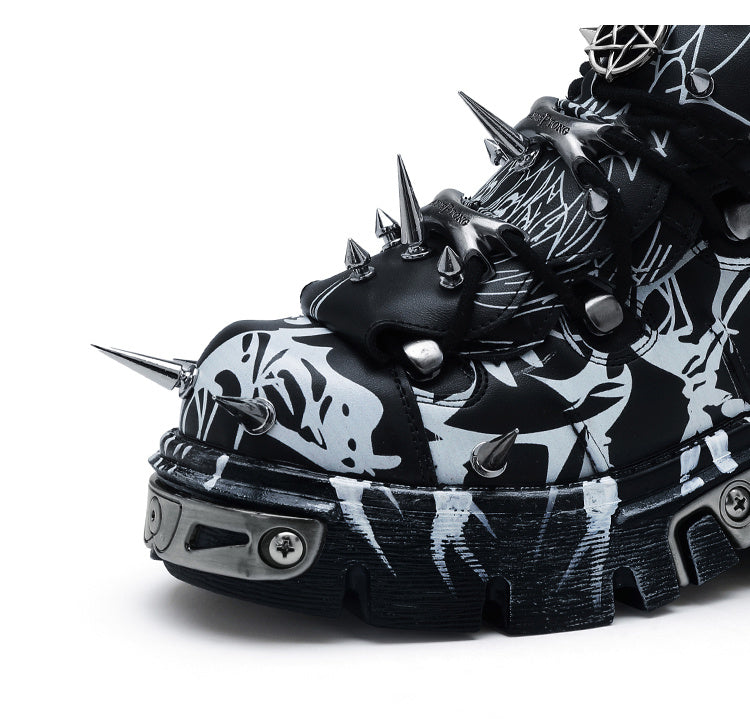 Leather Punk Dark Spikes Platform Shoes Rock Pumps