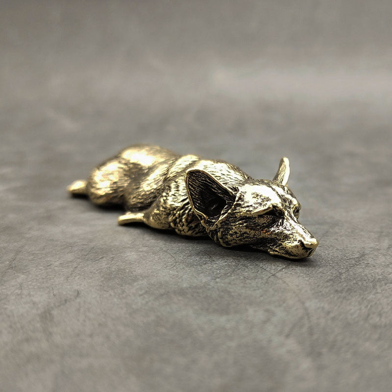 Pure Copper Wales Corgi Brass Solid Lying Fox Home Ornament Paper Weight Creative Personality Decoration