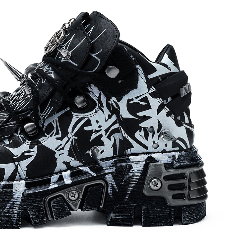 Leather Punk Dark Spikes Platform Shoes Rock Pumps