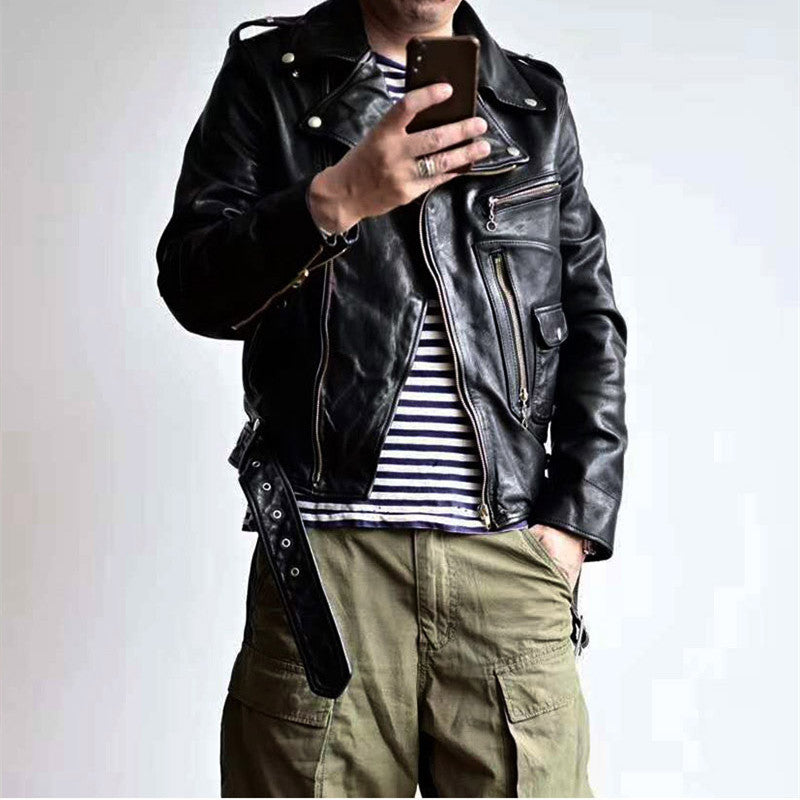 Exclusive Japanese  jacket made from antique vintage horse leather. Motorcycle Riding Clothing