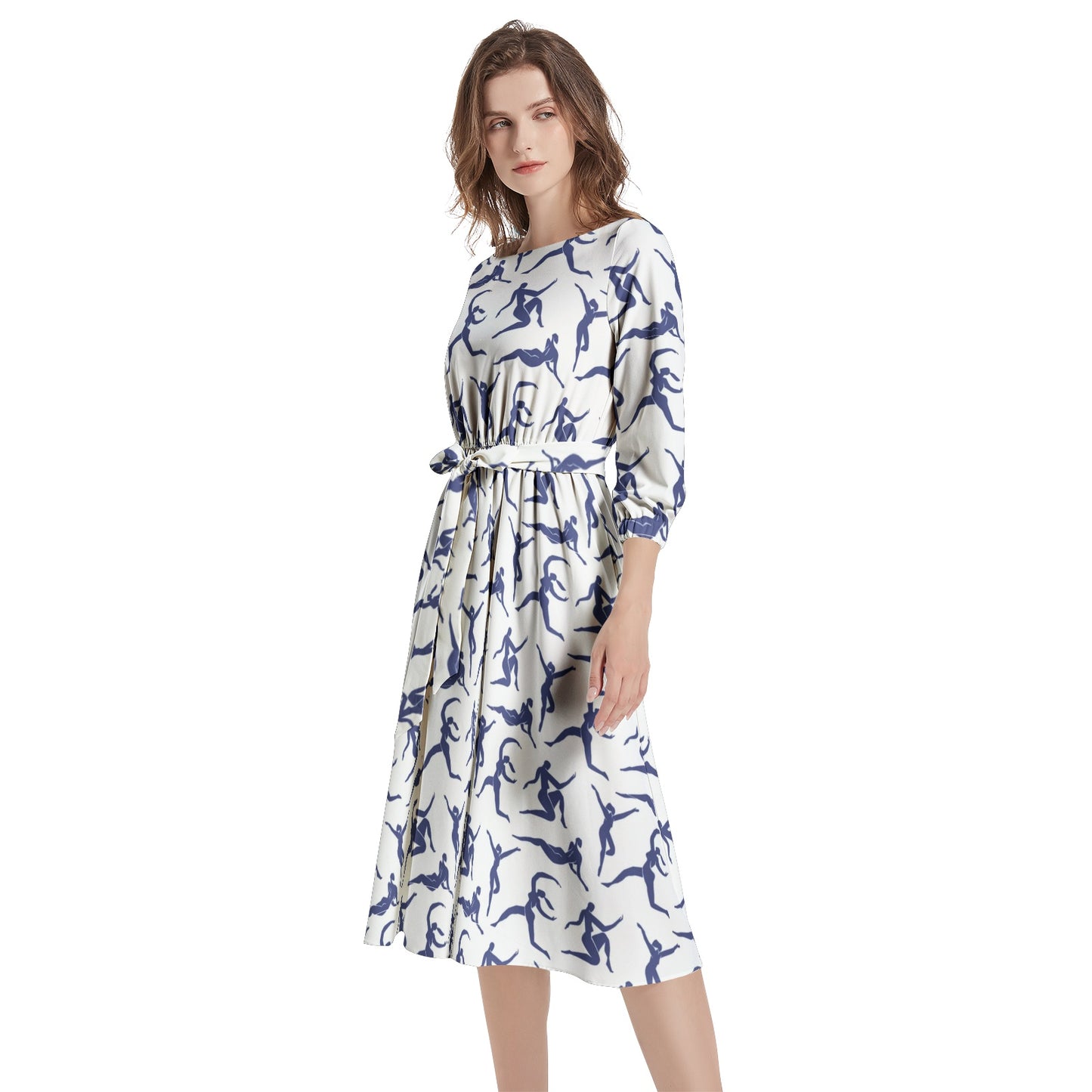 Solstice Matisse blue  dancers Boat Neck Belted Flared Dress