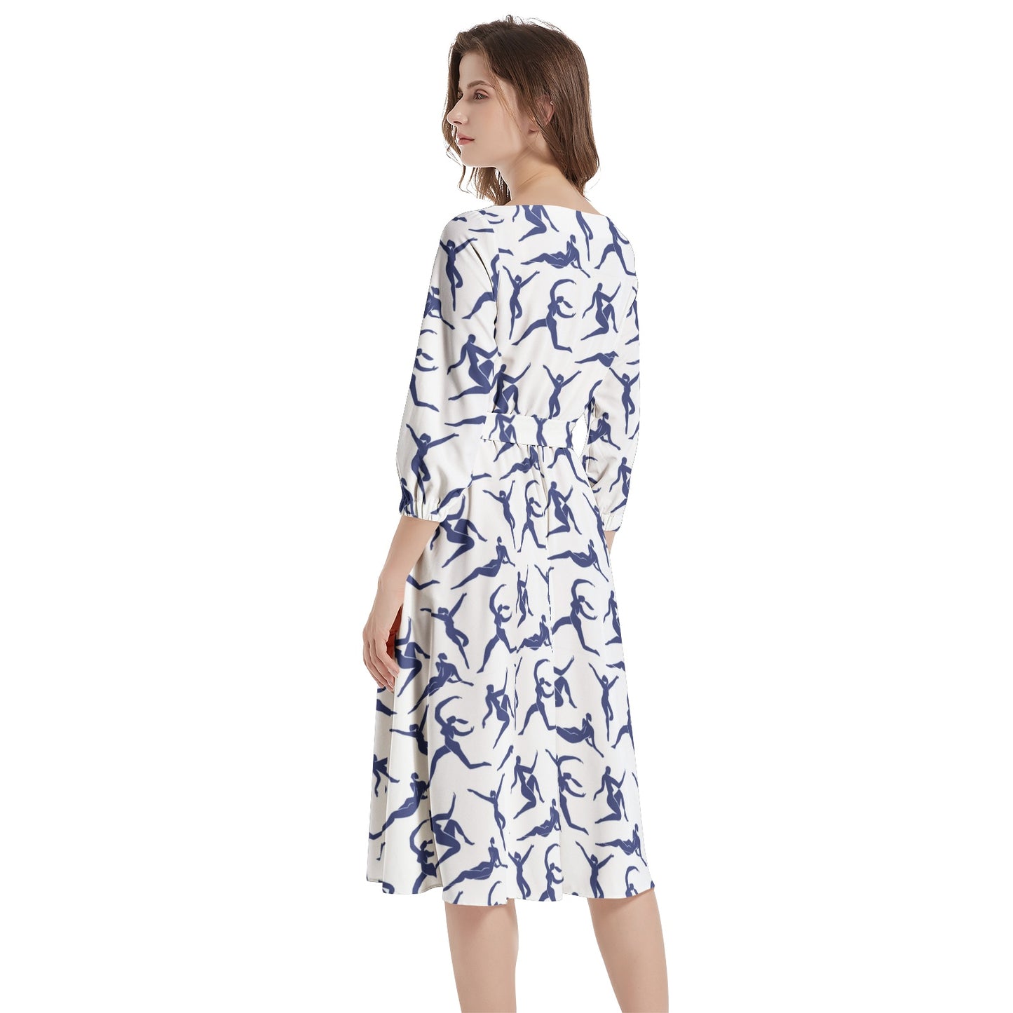 Solstice Matisse blue  dancers Boat Neck Belted Flared Dress