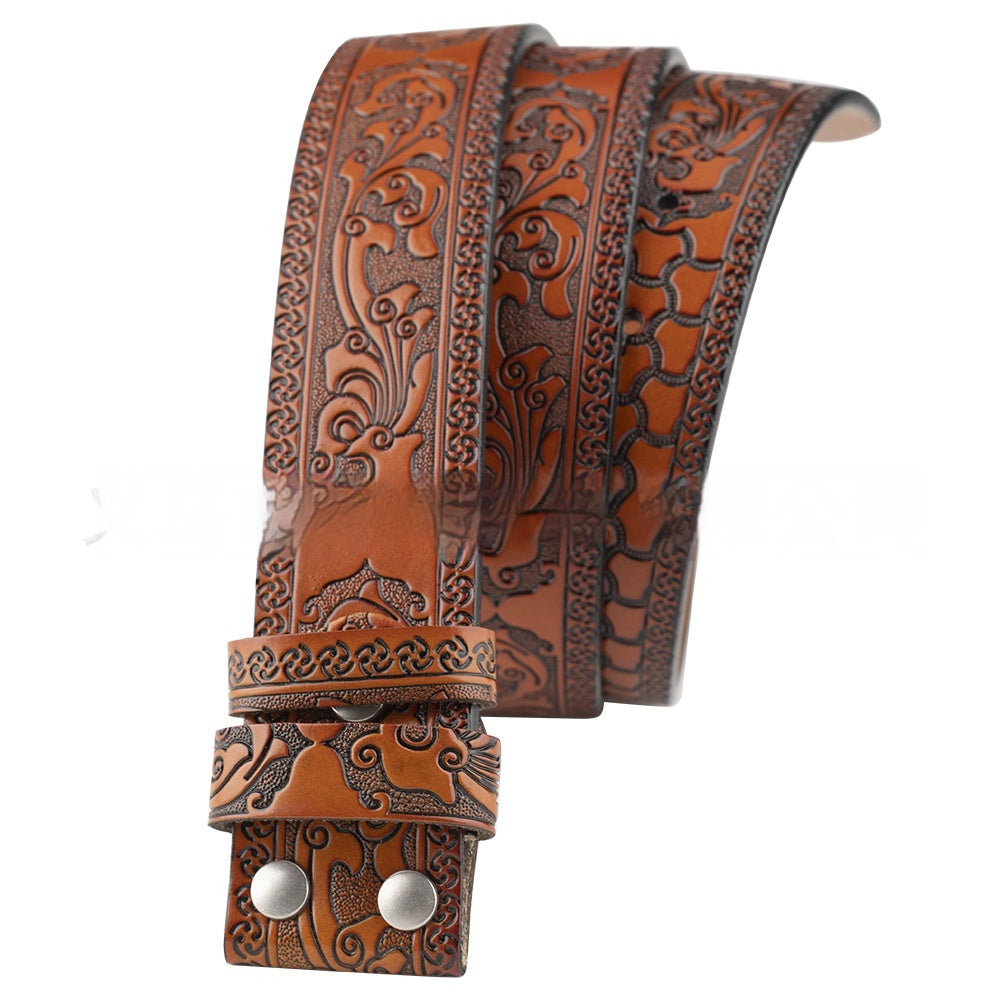 Embossed Belt Without Buckle Smooth Leather Belt