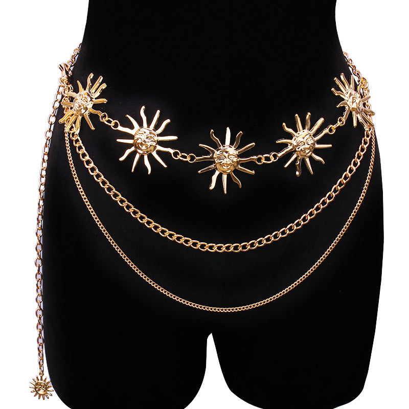Adjustable Metal Suns/ Moons Waistband Body Chain chain belt with suns-moons