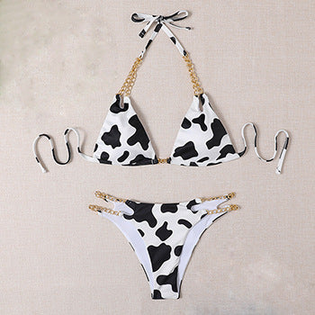Swimsuit Female Bikinis Set Cow print Bikini with Chains New
