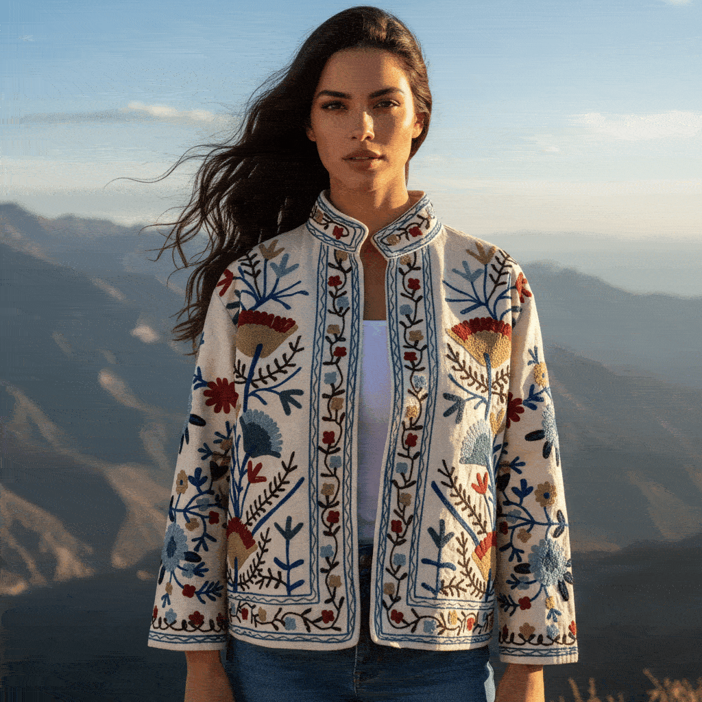 Unisex Handcrafted Suzani Velvet Jacket Floral Embroidered Winter Coat Bohemian Ethnic Outerwear Factory Direct Wholesale Price
