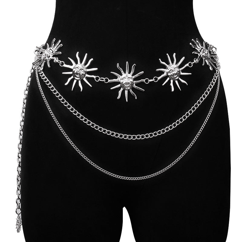 Adjustable Metal Suns/ Moons Waistband Body Chain chain belt with suns-moons