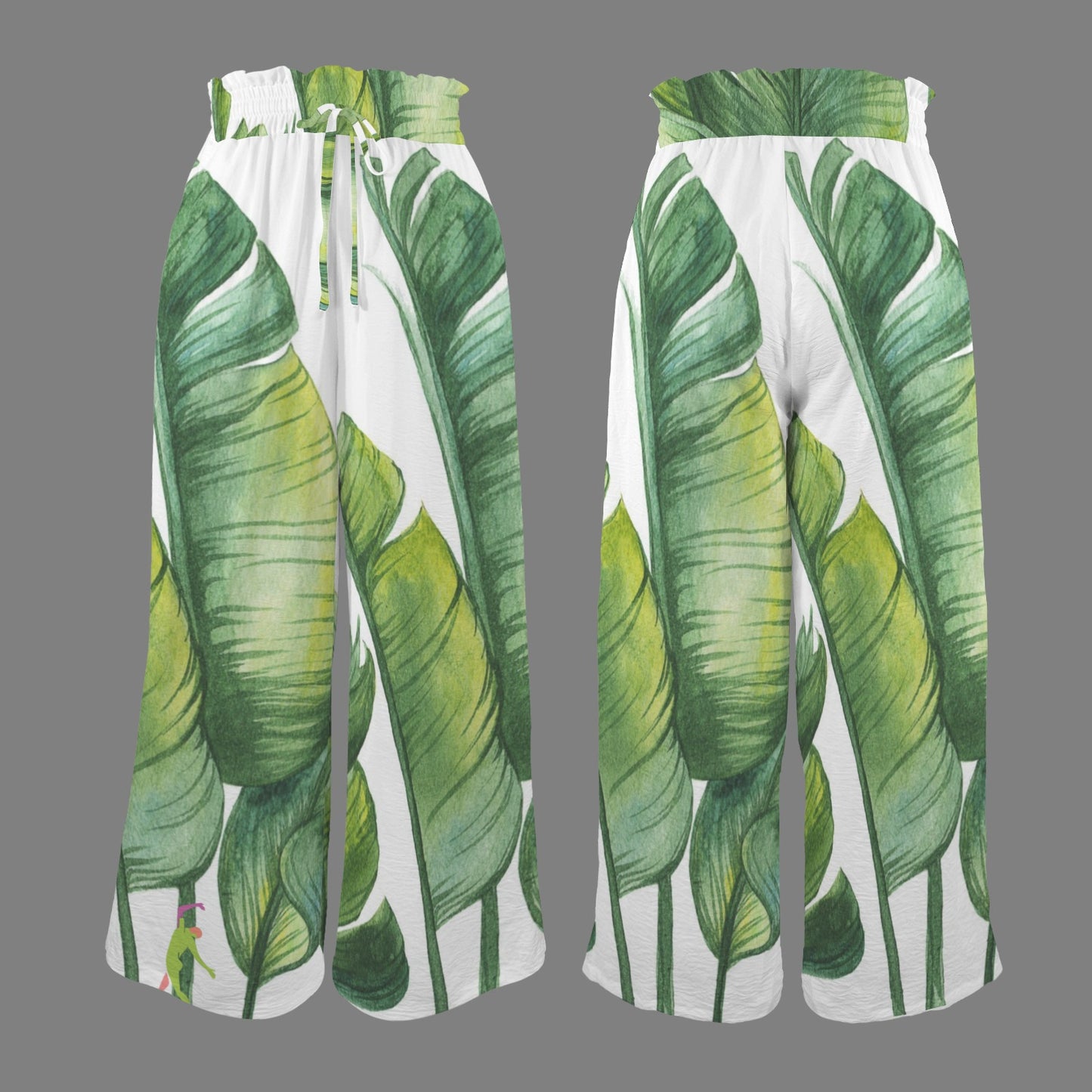 Elegant Elastic Waist Tether Pockets Wide Leg Women;s Pants