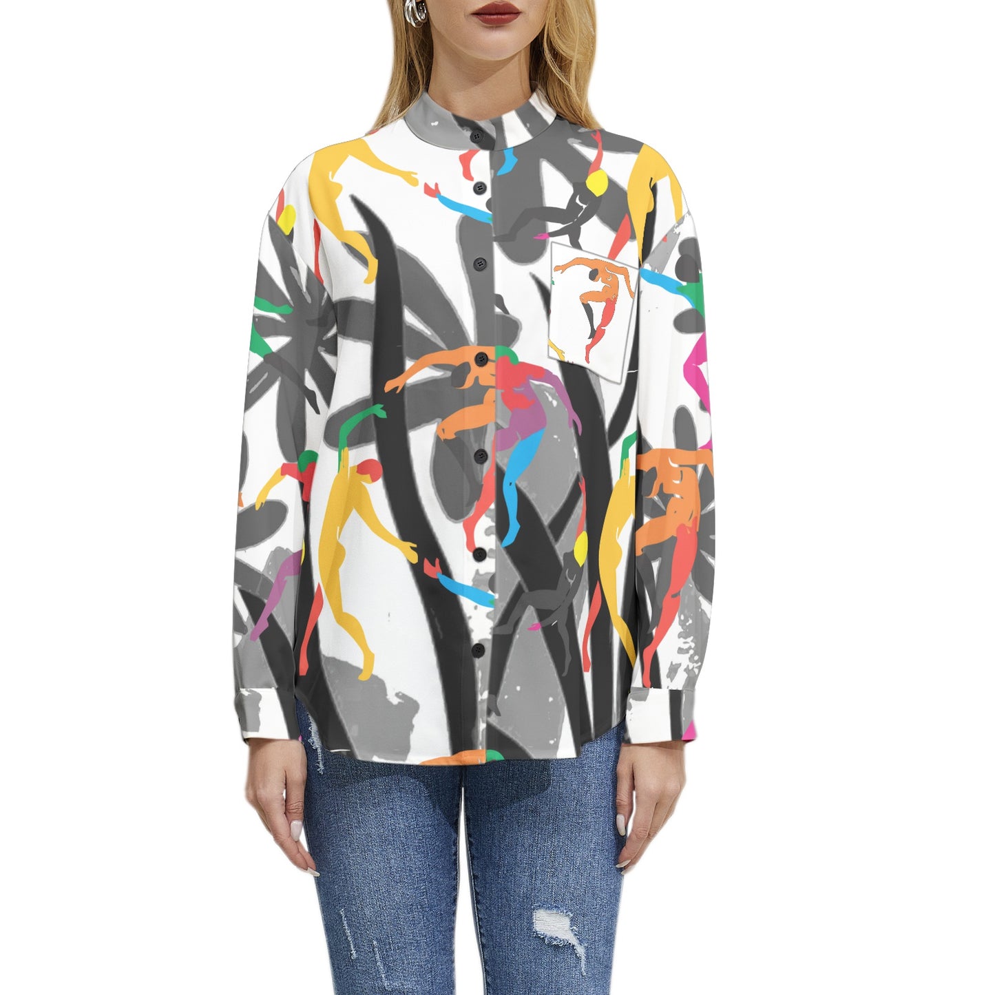 Solstice Matisse Dancers jungle Long Sleeve Button Up Casual Shirt Top