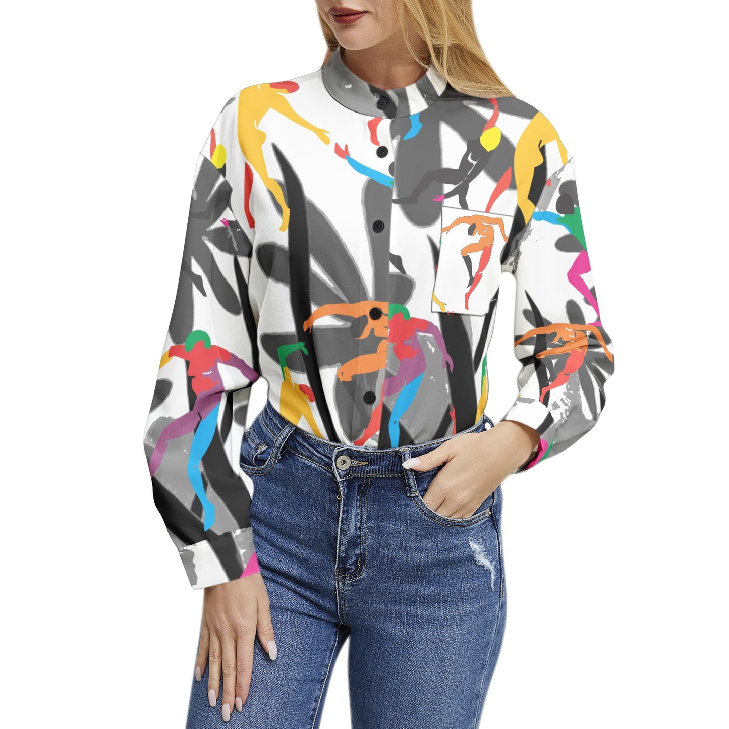 Solstice Matisse Dancers jungle Long Sleeve Button Up Casual Shirt Top