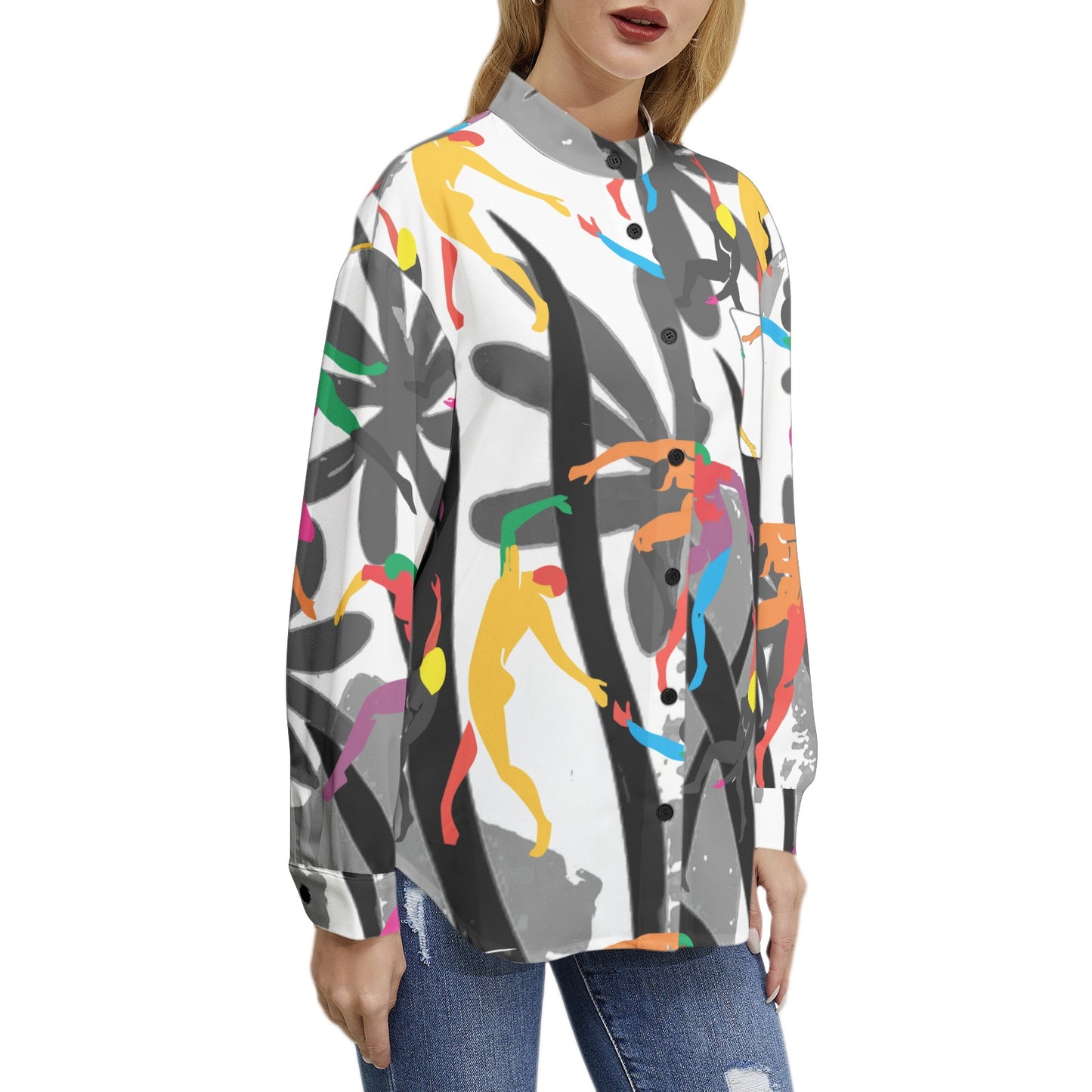 Solstice Matisse Dancers jungle Long Sleeve Button Up Casual Shirt Top