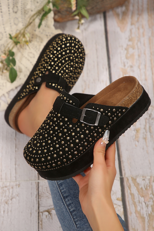 Solstice Black Vintage Studded Platform Slippers