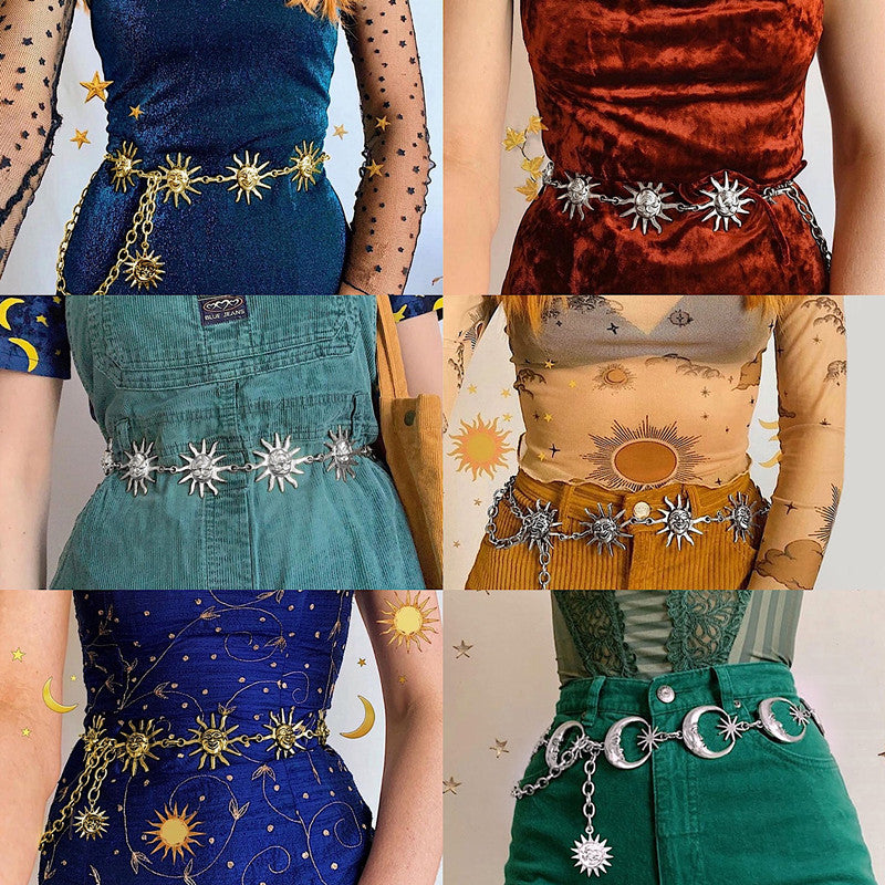 Fashion waist chain belt with suns and moons