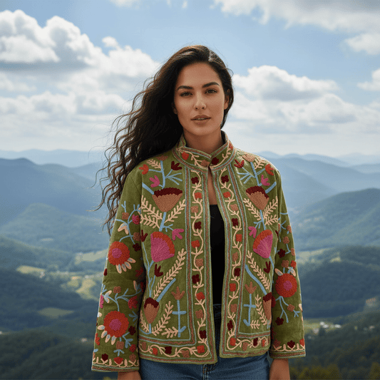 Unisex Handcrafted Suzani Velvet Jacket Floral Embroidered Winter Coat Bohemian Ethnic Outerwear Factory Direct Wholesale Price