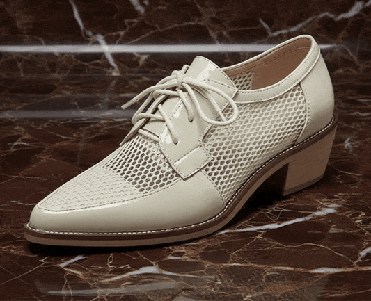 Spring Summer Genuine Leather Mesh Pumps Women Pointed Toe Lace Up Med Thick Heels Breathable Office Ladies Shoes 2025