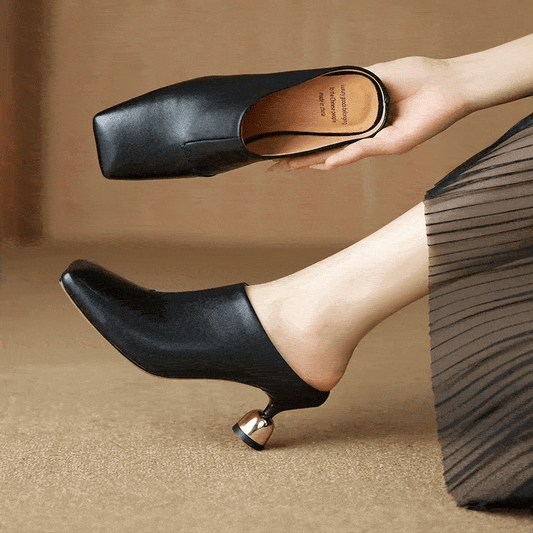 Dilalula 2025 Elegant Genuine Leather Thin High Mules Women Covered Toe Strange High Heels Ladies Party Dress Shoes Summer