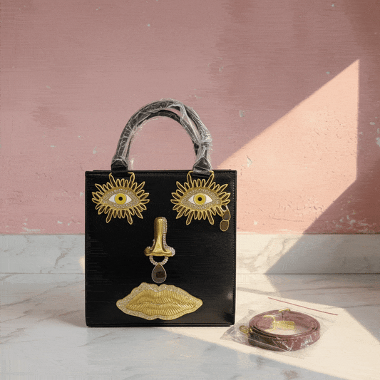 2026 Summer New Women's Surreal  Leather Handbag 3D Face Hand Grip Pattern Tote Bag Silver Patent Leather Square Versatile Shoulder Bag