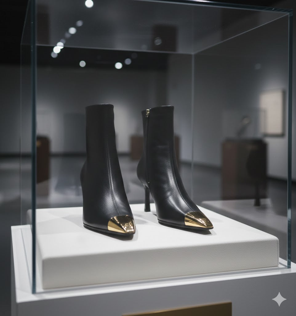 Luxury Star style Fashion Metal Square toe Leather Women Ankle short  Boots Elegant Autumn Winter Thin High heels Chelsea Short Boots Shoes