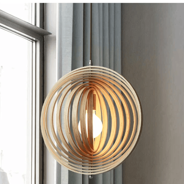 Wooden Living Room Bamboo Dining Pendant  lamp Creative Moon Lamp Wood Ring Bedroom Hanging Lamp