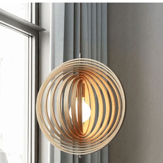 Wooden Living Room Bamboo Dining Pendant  lamp Creative Moon Lamp Wood Ring Bedroom Hanging Lamp